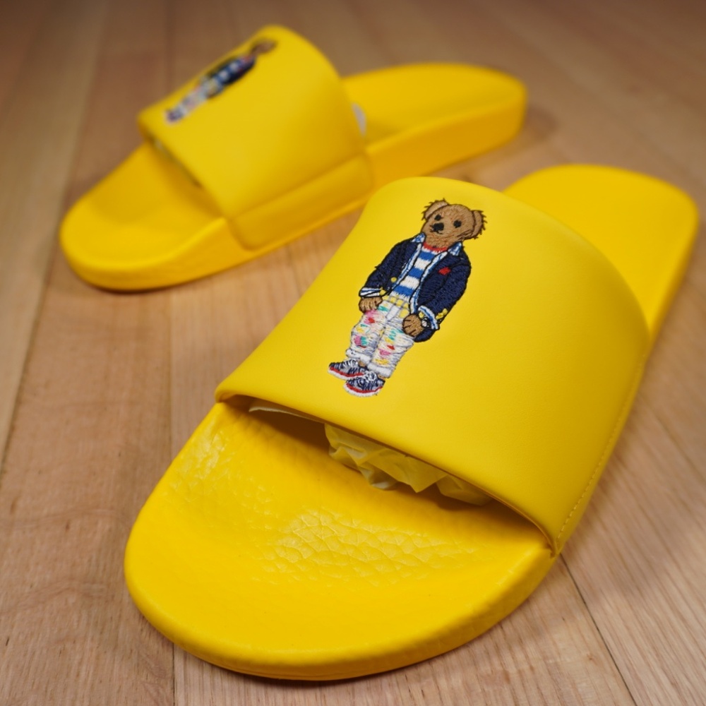 Polo Ralph Lauren Bear Slide Yellow Size 13 D PU EVA Brand New - Picture 5 of 11